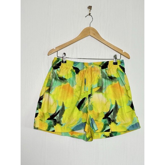 TOPSHOP Lemon Print Shorts Womens Med 8 10 Green Yellow Cotton Drawstring New 3" - Picture 1 of 11